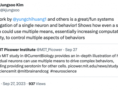 This work by Yung-Chi Huang and others is a great/fun systems investigation of a single neuron and behavior!